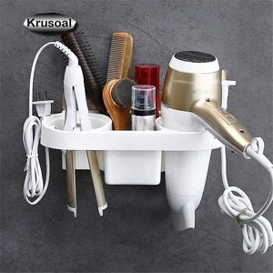 Wall Mounted Hair Dryer Storage Rack Holder Bathroom Stand Hairdryer Shower Shelf Shampoo Straightener Organizer 211112