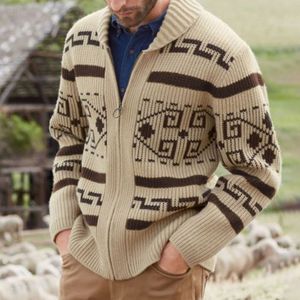 2021 Autumn Winter Fashion Men's Knitted Sweater Vintage Pattern Print Zipper Cardigan Sweaters Men New Casual Long Sleeve Coats
