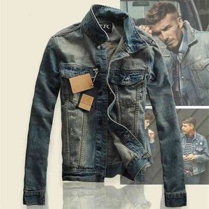 High-Street Männer zerrissene Jeans Jacken gewaschen Patchwork Distressed Denim Mann Slim Fit Streetwear HipHop Vintage Jacke 210904