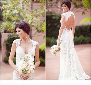 2021 빈티지 레이스 인어 웨딩 드레스 초상화 목도리 섹시한 백리스 스윕 기차 Vestido de Novia Country Wedding Bridal Gown