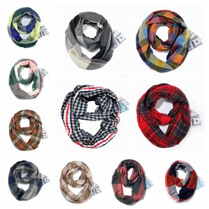 Plaid Schal Ring Mädchen Schal 25 * 170 cm Tasche Infinity Schal Gitter Wraps Gitter Schleife Halstücher Pashmina Winter Halstuch