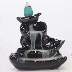 Cerâmica Cerâmica Cerâmica Cachoeira Incenso Burner Set, Handcraft Lotus Pond Censer Censador Catcher BackFlow Incense Titular RRD12821