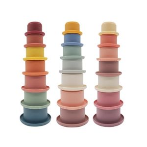 Baby Stacking Puchar Zabawki Rainbow Color Pierścień Wieża Wczesna Edukacyjna Intelligence Zabawki Gniazdowanie pierścieni Góruje Bath Play Water Set Silikon 2361 Y2