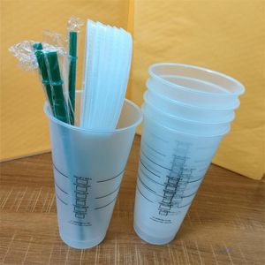 Star dad 24oz/710ml Plastic Tumbler Reusable Clear Drinking Flat Bottom Cups Pillar Shape Lid Straw Mugs Bardian 50pcs WLL1034