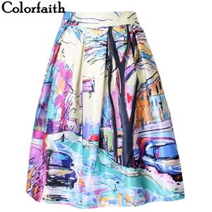 Fashion Satin Women Skirt Summer Vintage Retro Fantasy Scenery Painting Print High Waist Midi Skirt Ball Gown Saia SK056 210310