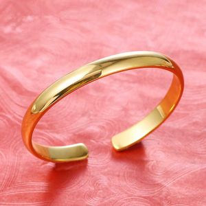 Cuff Bangle Smooth Bracelet Yellow Gold Filled Fashion Womens Jewelry Simple Style Accessories Q0717