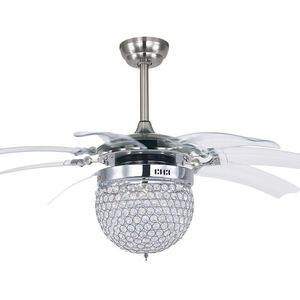 Modern Crystal Folding Ceiling Fan Lamp Fashion Invisible Fans with LED Light Minimalist Mute Remote Control 90