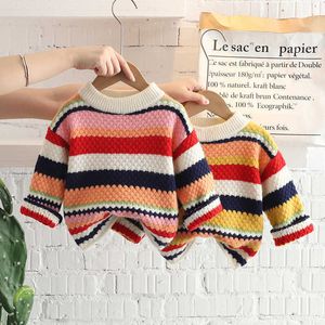 2021 Jesień Zima Moda Sweter Toddler Dziewczyny Pasiasty Pulower Baby Boys Fashion Rainbow Sweter Dzieci Długie Rękaw Odzież Y1024