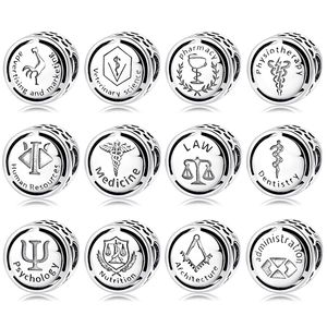 100% Real 925 Sterling Silver Beads 12 Zawód Symbole Fien Biżuteria DIY Fit Original European Charm Bransoletki Bransoletki Dokonywanie Q0531