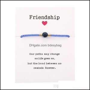 Charm Jewelrytrendy Handmade Natural Stone Bracelets With Friendship Cards Paper String Rice Beads Woven Bracelet For Women Men Adjustable D