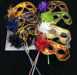 50pcs Venetian Half Face Flower Mask Masquerade Party på Stick Masker Sexig Halloween Jul Dance Wedding Party-Mask Sn2909