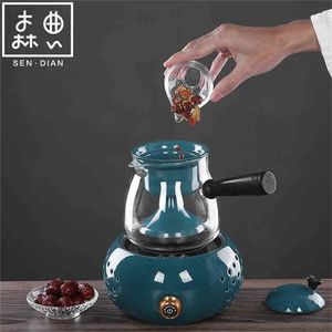 SENDIAN Ceramic Liner Glass Teapot Cooking Dual-use High Temperature Resistant Kettle Office Kitchen Tea Set Accessories 210724