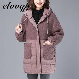 M-5xl höst parkas jackor kvinnliga kvinnor plus storlek lamm teddy splicing hooded coats bomull vinterjacka kvinna outwear coat 210923