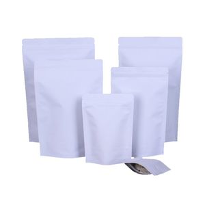 100 pcs / lote branco kraft papel sacos de alimento resealable saco de alumínio folha de embalagem de folha de alumínio stand up armazenamento sacos para o petisco do chá