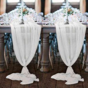 305x70cm bröllop chiffong rektangel lång romantisk ren bord löpare semester duk överlägg party dekoration dropship 211117