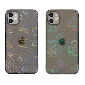 Laser Aurora Glitter Bling Soft Clear TPU Case na telefon iPhone Pro Max Mini XR XS X Plus Butterfly Plum Clossom Serce