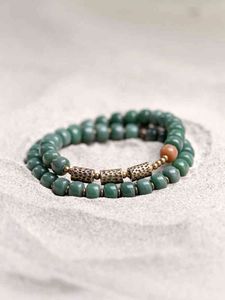 Flower Green Yin Skin Bodhi Root Double Layer Bracelet Female Neutral Ancient and Simple Trendy Male Hand String Texture Bronze