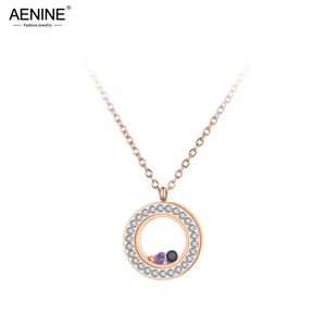 Aenine na moda colorida CZ cristal pingente colar rosa ouro aço inoxidável strass clay gravata jóias para as mulheres an19035