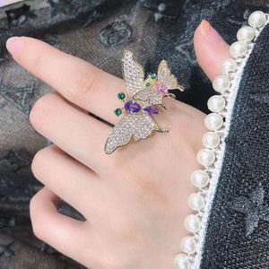 Довольно красочный бриллиант циркония 3D кольца бабочки мода роскоши дизайнерские кольца для женщин девочек подарки открытыми регулируемыми