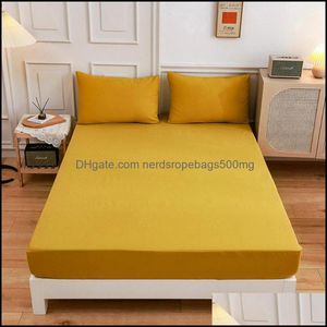 Forniture per biancheria da letto Tessili Set lenzuola da giardino Home Fashion Ginger Curry Tinta unita Lenzuolo con angoli Letto Er Sabana Copriletto Tondo Elastico 90x2