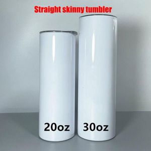 15oz 20oz 30oz sublimação tumbler straight transferência de calor tumblers skinny com palha palha caneca DIY copo personalizado