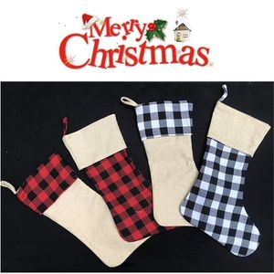 Plaid Christmas Stocking Cotton Buffalo Flanel Czarne świąteczne pończochy świąteczne wystrój policy sublimacja ślepe pończochy Santa Fy3272