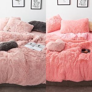 Tessuto in pile bianco rosa Inverno spesso 20 Set biancheria da letto in puro colore Visone Copripiumino in velluto Lenzuolo Federe in lino 4/6 pezzi C0223