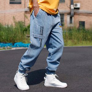 Ly designer mode män jeans lösa passform retro ljusblå avslappnad denim lastbyxor streetwear hip hop joggers för