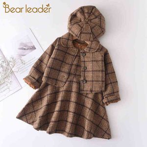 Orso Leader ragazze moda plaid set di abbigliamento 2022 nuovi bambini autunno abiti eleganti ragazza costumi del partito vestiti per bambini con cappello Y220310