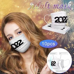 2022 Designer Ansiktsmask Vuxen Tre-lager Skyddande Tryckt Andningsmask Gott Nytt År Facemask Wholesale