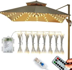 Strängar LED lampor Paraply Fairy Light Garden Parasolllampa Vattentät LED sträng för tält Camping Beach Decoration Outdoor