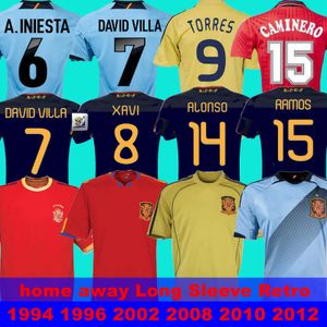 النهائي 2010 إسبانيا Retro Jersey 1994 1996 2002 2002 2012 إسبانيا Raul Xavi Luis Ensrique Alonso Spain Player Long Longe Retro Davad Davad Villa