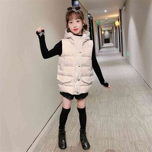 Moda Bambini Gilet caldi Tinta unita Addensare Cappotti senza maniche per adolescenti Con cappuccio Bambina Abiti invernali 4 8 12 14 Anni 210622