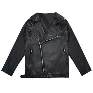 PERHAPS U Women PU Faux Leather Bomber Jacket Handsome Black Gray Long Sleeves Pocket Solid Zipper Thin Section C0079 210529