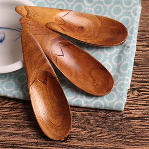 Creative Japanese Style Wood Spoon Tablespoon Scoop Of Real wooden Spoon Tea spoons Lx0266