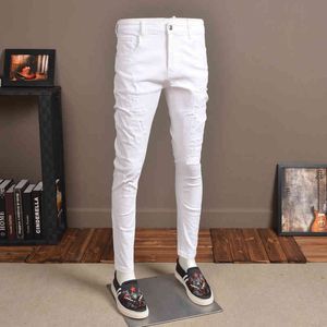 Moda Erkekler Skinny Jeans Streetwear Elastik Beyaz Sıkıntılı Pantolon Kovboylar için