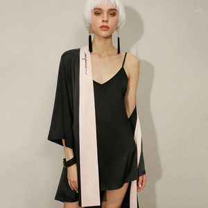 Mulheres Sleepwear Robes de Luxo Nightgown Patchwork Sleep Wear Peignoirs Vestidos Noite Vestido e Robe Sets for Women 2021