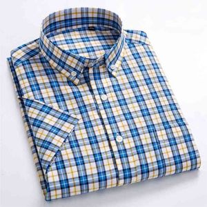 Macrosea Lato Krótki Rękaw Koszulki Plaid Moda Męskie Biznesowe Formalne Koszule Casual 100% Bawełna Slim Fit Koszulki Plus Rozmiar S-8XL 210705