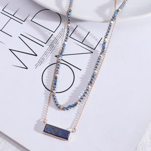 Pendant Necklaces Multi Layered Faceted Beaded Geometric Gold Border Frame Blue Square Natural Stone Necklace For Women Trendy Long Sweater