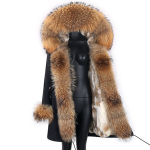 Real Fur Coat Women 7xl Long Parka Natural Real Fox Päls krage Big pälsen Löstaglig kvinnlig modevinterjacka