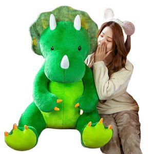 60-90cm 거대한 크기 녹색 Triceratops 긴 봉제 장난감 박제 녹색 공룡 포옹 장난감 plushies 소년 생일 선물을위한 Unqiue 선물 H0824