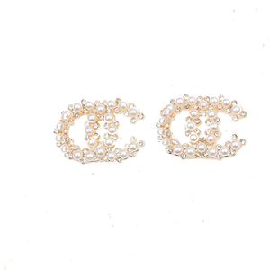 18-karatowe pozłacane podwójne litery Pearl Stud Dangle luksusowe klasyczne marki litery okrągłe kolczyki kolczyk kobiety kryształ Rhinestone wesele biżuteria akcesoria