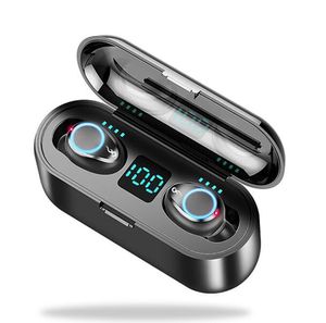 Drahtloser Kopfhörer Bluetooth V5.0 F9 TWS Drahtloser Bluetooth-Kopfhörer mit LED-Anzeige und 2000-mAh-Powerbank-Headset mit Mikrofon