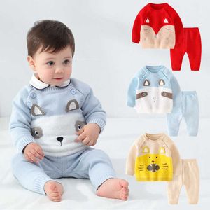 2020 Yeni Sonbahar Kış Örme Bebek Setleri Pamuk 2 Adet Güzel Hayvan Kazak Kazakları + Pantolon Bebek Erkek Kız Kıyafet Takım Elbise G1023