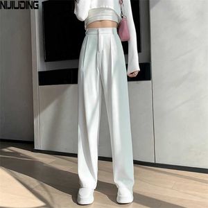 Casual High Waist Loose Wide Leg Pants for Women Spring Autumn Female Floor-Length White Suits Pants Ladies Long Trousers 211112