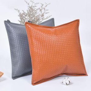Cushion/Decorative Pillow Luxury Leather Throw Cover Waterproof PU Faux Woven Pattern Cushion Covers Sofa Bedroom Decorative Pillowcase