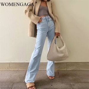 WOMENGAGA Women High Rise 'Relaxed' Dad Jeans With Raw Hem High Waisted Straight Denim Pants Trousers DKEA 210202
