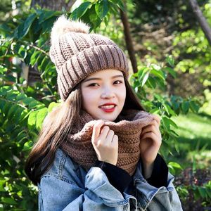 Warm Thicken Knit Sweater Hat Women Casual Winter Solid Color Scarf Windproof Outdoor Sports Gorra Ciclismo 2022 E Cycling Caps & Masks