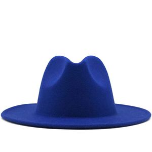Unisex Flat Brim Wool Felt Fedora Hats with Belt Red Black Patchwork Jazz Formal Hat Panama Cap Trilby Chapeau for Men Women high quality a3