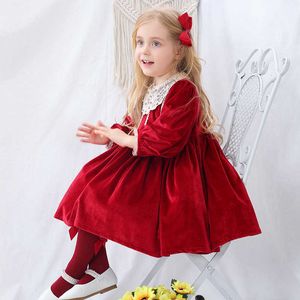 Mädchen Lolita Prinzessin Kleid Winter Kleinkind Geburtstag Jahr Samt Kinder Europa es Kleinkind Weihnachten Rot Ballkleid 210615